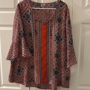 Orange navy print blouse